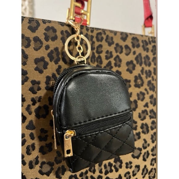 NEW Mini Backpack Bag Charm Key Chain Micro Pouch Wallet Quilted Black - Picture 1 of 9